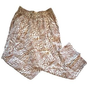 Christian Siriano 100% Linen Brown and Cream Floral Leaf Pattern Pants Women’s S